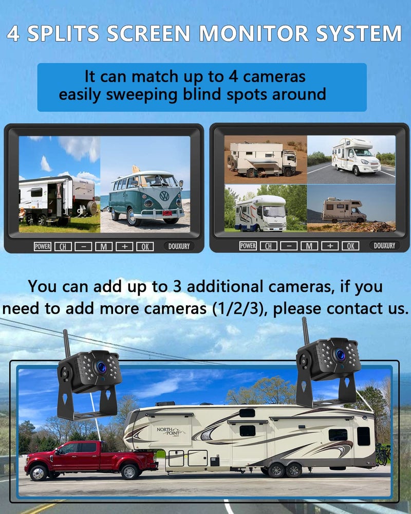 DOUXURY RV Backup Camera Wireless DOUXURY IP69 Waterproof 170Â° Wide View Angle HD 1080P Rear View Camera + HD LCD 7" Monitor, Digital Wireless Camera System for RV Truck 5th Wheel Trailer Pickup Camper Bus - Image 4
